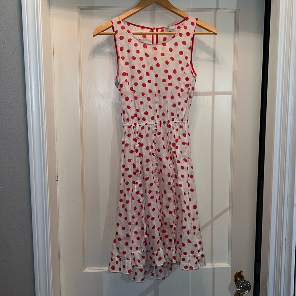 Anthropologie 9-h15 STcl linen sleeveless dress red polka dot vintage style